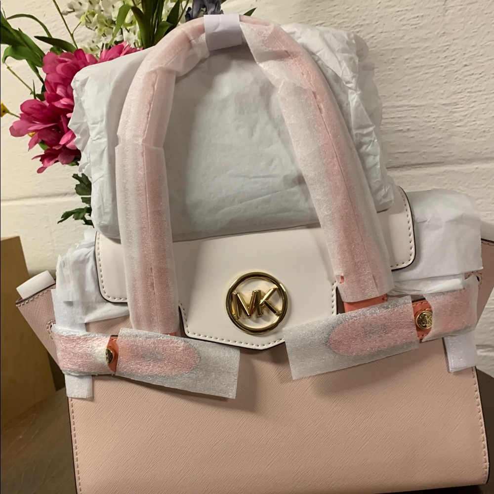 NEW Carmen Medium Logo And Faux Leather Belted Satchel.